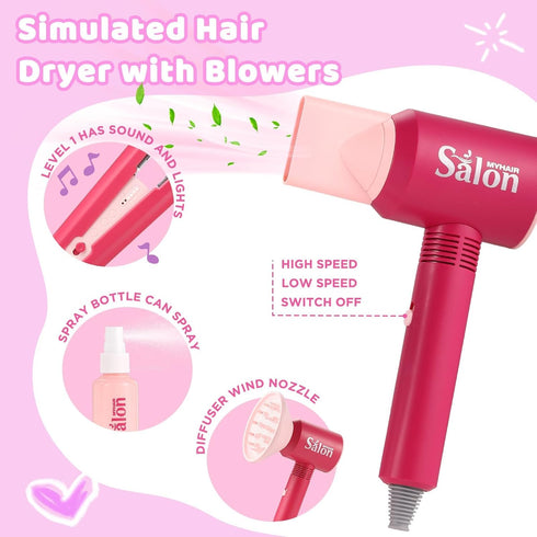 Set GAGAKU Pretend Hair Salon Toys for Girls,Pretend Makeup for Toddlers Dress Up Beauty Salon Stylist Kit with Hair