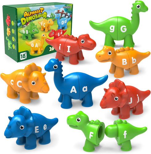 26PCS Dinosaur Alphabet Learning Toys for Kids Ages 3-5, Double-Sided ABC Matching
