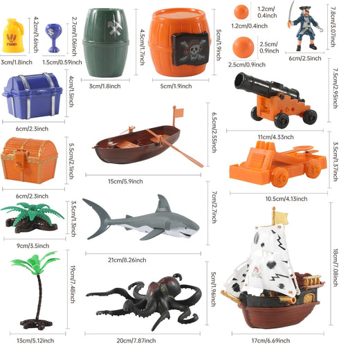 Playset 50 Set 2 3 4 5 6 Pirate Action Figures with Boat, Treasure Chest, Cannons, Shark, Pirate Ship Toys-Pirate Toy