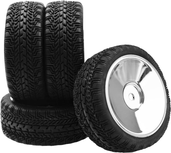 4Pcs 2.59in Rubber Tires & 12mm Hex Plastic Wheel Rims Set for Traxxas Kyosho HPI RS4 Tamiya TT01 TT02 Sakura D4 HSP