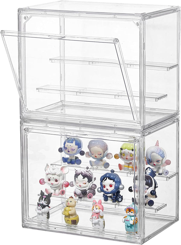 Clear Acrylic Display Case,2 Pack 3 Tier Adjustable Display Box Stand with