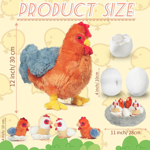 9 1 Set, in Chicken Stuffed Animal Cute Stuffed Chicken Plush Toy Egg Laying Hen with Zipper and Baby Chicks Toy