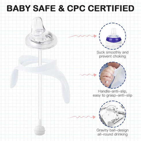 Giftophilia Set 3 Sippy Cup Conversion Kit for Lansinoh Baby Bottles, Soft Straw Top and Weighted Straw Transition Kit