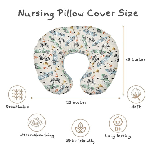 Nursing Pillow Cover for Boys Shower Gift, Stretchy Removable Breastfeeding Pillow Case, Soft Bottle Feeding Slipcover