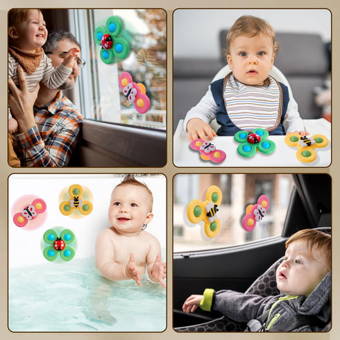 3PCS Suction Cup Spinner Toys for Babies, Sensory Bath Toys for 6-18 Months, Travel Essential for 1-3 Year Olds