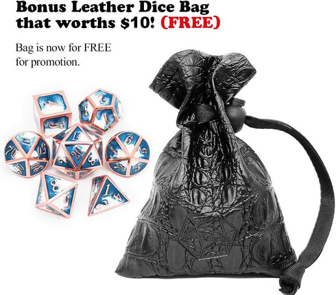 Haxtec Metal DND Dice Set, Copper Blue White D&D Dice with Leather Bag for Dungeons and Dragons RPG