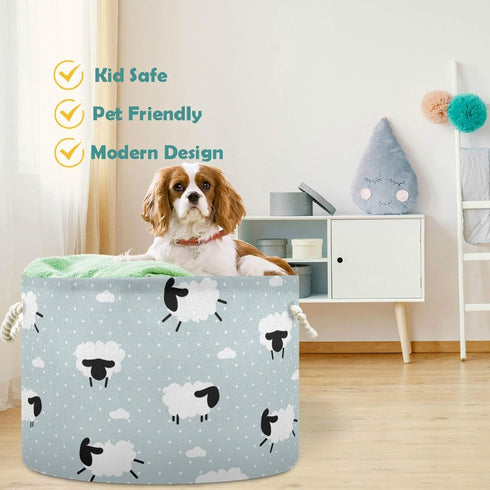 visesunny Cute White Sheep Animal Storage Bin, Collapsible Large Capacity Basket with Durable Cotton Handles