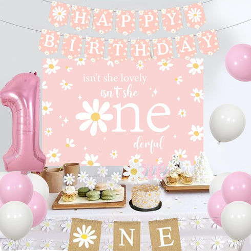 1st 1 Daisy Birthday Decorations for Girl, Pink and White Balloons Number Foil Balloon, Isn't She Lovely Isn't She