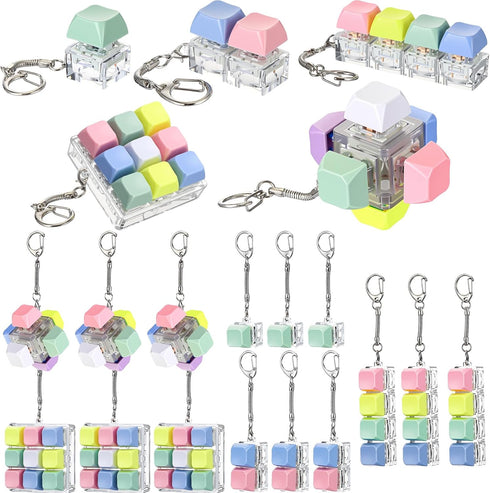 VioraWhite 16 Pcs Keyboard Fidget Keychain Fidget Keyboard Clicker Stress Relief Decompression Button