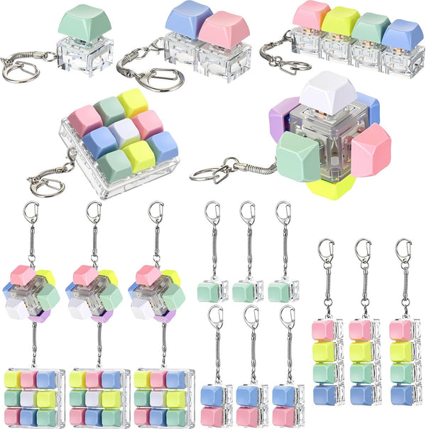 VioraWhite 16 Pcs Keyboard Fidget Keychain Fidget Keyboard Clicker Stress Relief Decompression Button