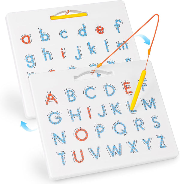LovesTown Double Sided Magnetic Letter Board, 2 in 1 Alphabet Tracing Board for Kids