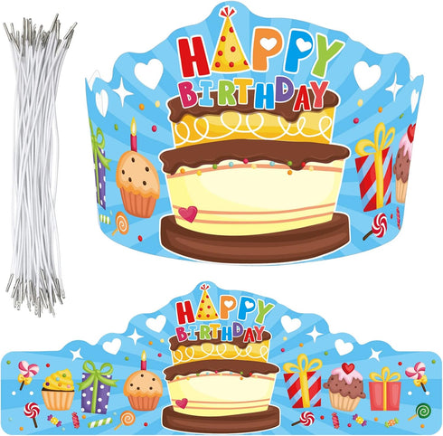 Fancy Land Birthday Crowns for Kids, Die-Cut Blue Crowns for Classroom Family Birthday Party Supplies (30)