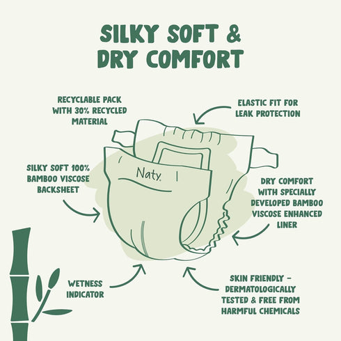 2, 88 Count) Naty Bamboo Viscose Baby Diapers Silky Soft, Plant Based, Dermatologically Tested for Sensitive Skin