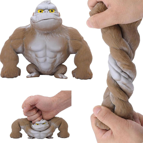 Brown Stretchy Gorilla Fidget Toy, Heavy Duty Sand-Filled Rubber Monkey Squishy, Stress