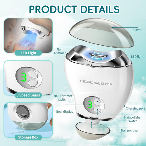 2 1 Trimmer 3 Trimmer Electric Nail Clipper, in Automatic Nail & Nail File, Speeds LCD Digital Display, USB