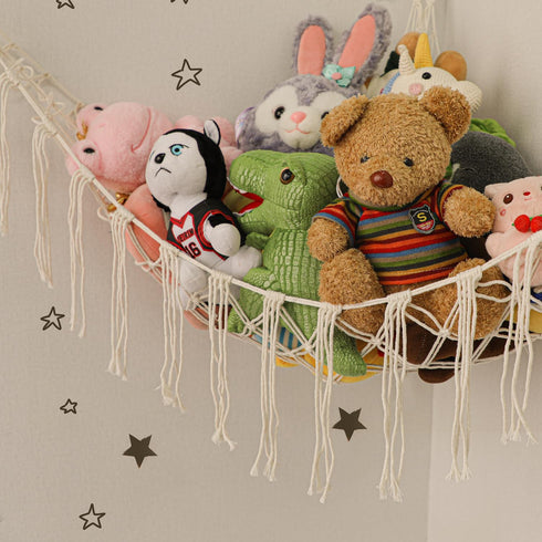 Boho Stuffed Animals Net or Hammock, Large 55 Inch Toy Hammock for Plush Toy Storage, White