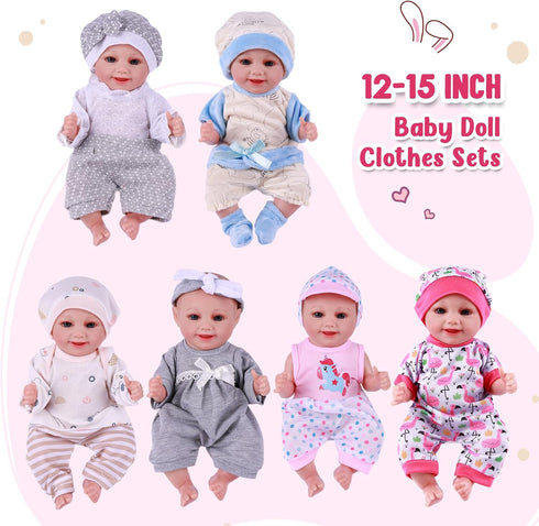 BABESIDE 6 Sets Reborn Baby Doll Clothes for 12-15 Inch Babydolls, Reborn Baby Doll Clothing Baby Doll Accessories Set for Realistic Baby Dolls Girl, 14 Pcs Reborn Clothes