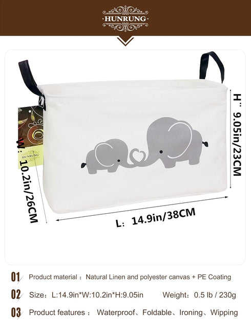 HUNRUNG Cute Rectangle Storage Basket, Canvas Organizer Bin for Pet/Children Toys, Books, Clothes (Elephant)