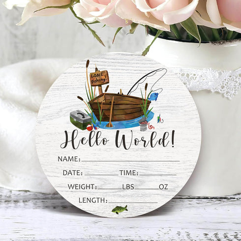 Yuzioey Birth Stat Sign for Newborn, Fishing Baby Announcement, Gone Fishing Hello World Name Sign for Hospital, Gift