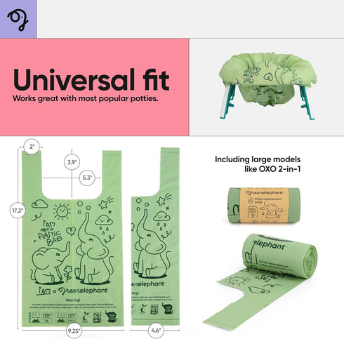 Green Elephant Travel Potty Bags-Potty Liners for Portable Potty,Bags for Portable Toilet,Liners Disposable Kids,Potty