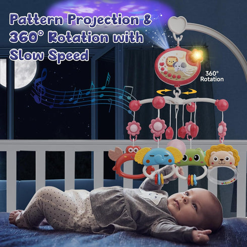 Lights,360Rotation 400 Mini Tudou Baby Crib Mobile with Music and Remote Control Musical Mobile for Crib