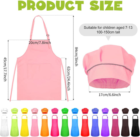 28 Set Handepo Pcs Kid Apron and Chef Hat Adjustable Bib Apron with Pockets for Kids Cooking Baking Painting Crafting