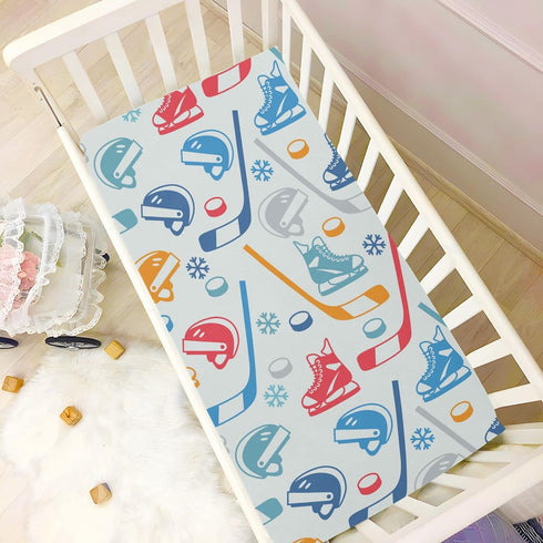 Sports Hockey Fitted Crib Sheet for Boys and Girls, 52 X 28 in, Mini Crib Sheets