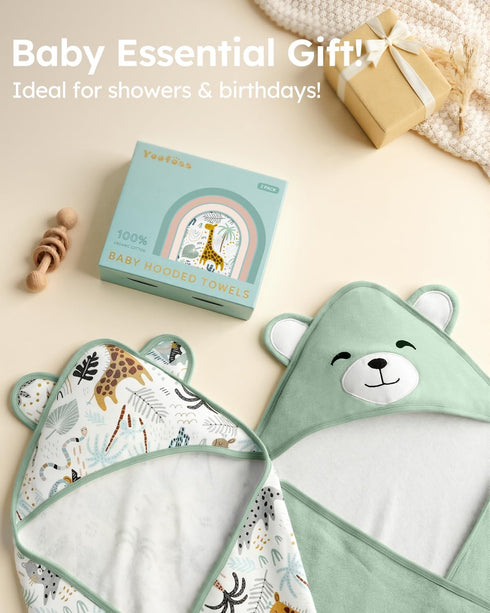 100% 32x32Inch, Yoofoss Hooded Baby Towels for Newborn Organic Cotton Baby Bath Towel with Hood for Babies, Infant