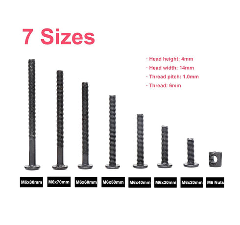 cSeao 100pcs M6 20/30/40/50/60/70/80mm Baby Bed Crib Screws Black Hex Socket Cap Barrel Screws to Build Crib Furniture