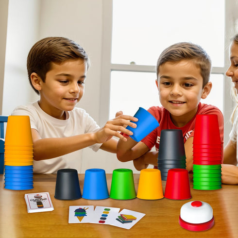 Quick Stacking Cups Games for Kids - Classic Matching Cup Game with 24 Cards & 30 Cups, Family Games for Party