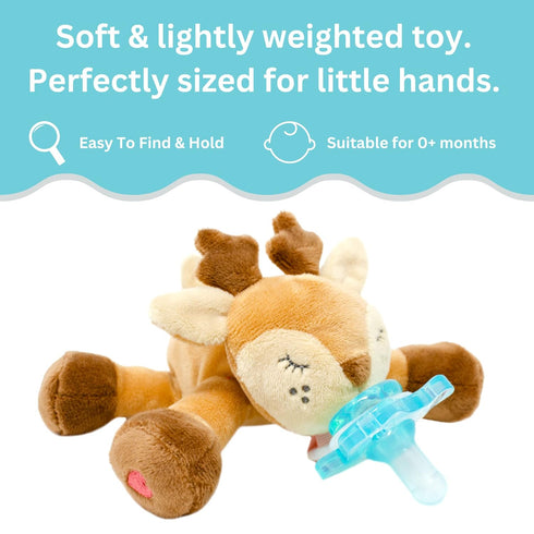 PaciBuddy Deer Pacifier Holder - Plush Toy with Detachable Pacifier & Universal Adapter for 0+ Months