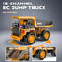 13-Channel 2.4GHz 3+ Remote Control Dump Truck Toy, Rc Construction Vehicles with Metal Bed & Light, RC Truck for Kids