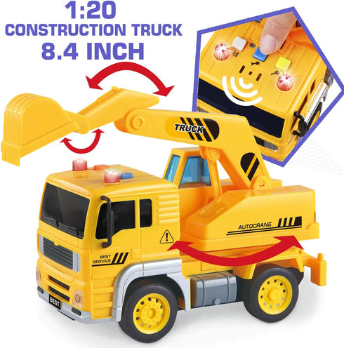 5 Pack Friction Powered Truck Toy Set (8 Inch), Including Garbage Truck, Construction Truck, Fire Truck, Police Car