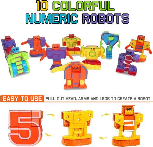 Liberty Imports 15 PCS Number Robots Transforming Toys Set, Educational STEM Learning Bots for Kids Counting Fun