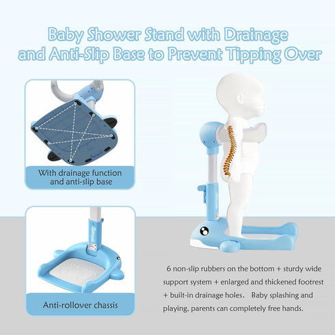 SteelSuperb Anti-Pinch 6-36 Foldable Baby Shower Stand, Toddler Shower Stand with Anti-Slip Base & Silicone, Baby