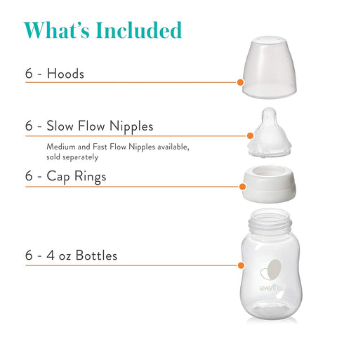 4 (Pack 6) Evenflo Feeding Premium Proflo Venting Balance Plus Standard Neck Baby, Newborn and Infant Bottles