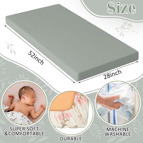 Hahafelt 4 Pack 52'' 28'' Boho Crib Sheets Pink Floral Green Leaf Designs Baby Fitted Crib Mattress Sheet for Girls x