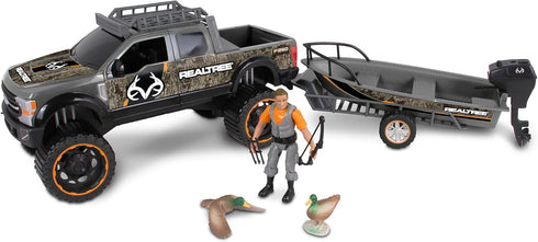 NKOK Realtree 1/18 Scale Free-Wheel Playsets, 10-PC Set with Ford F-250 Super Duty Fishing Boat