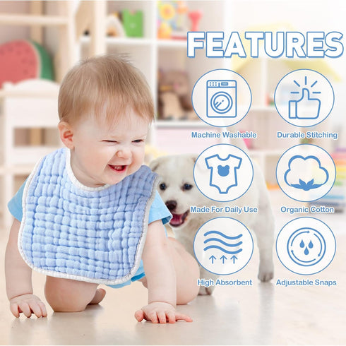50 6 Tatuo Pcs Muslin Baby Bibs Bulk Muslin Cotton Teething for Boy Girls Burp with Snap, Baby Bandana Drool Absorbent