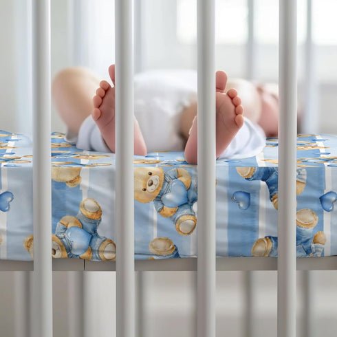 KuphiL10C Mattress-28x52 Cute Cartoon Bears Heats Stripes Pattern Baby Sheets for Crib, Unisex Bear Nursery Fitted Bed