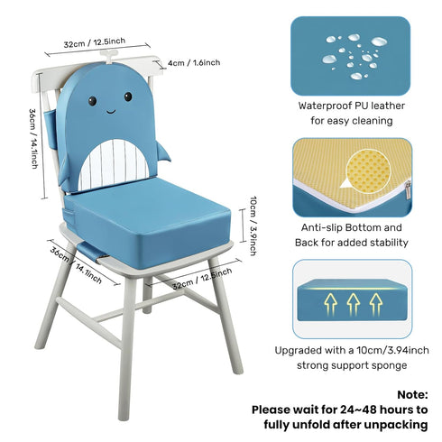 4inch Toddler Booster Seat for Dining Table with Backrest, Non-Slip Kids Booster Seat for Kitchen Chair, PU Waterproof