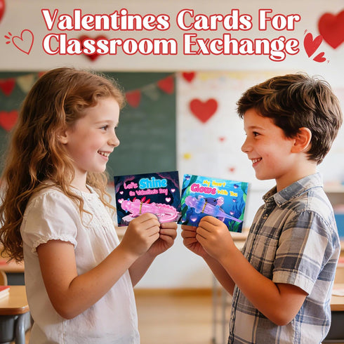Kids,24 Pack AuroTops Valentines Day Gifts for Glow in The Dark Axolotl Toys with Valentines Day Cards for Kids School