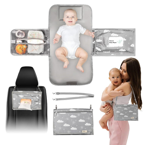 Portable Diaper Changing Pad, Travel Waterproof Baby Changing Mat with Shoulder Strap, Foldable Station