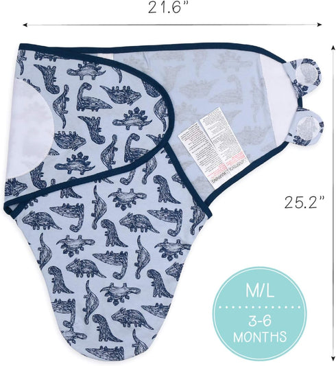 The Peanutshell Baby Swaddle Blankets - Set of 3, Soft Cotton Sleep Sack for Newborns, Blue Dinosaur