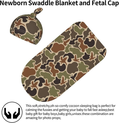 Osvbs Set, Camo Hunting Baby Stuff Newborn Swaddle Blanket with Beanie Soft and Stretchy Baby Blanket Swaddle Sack