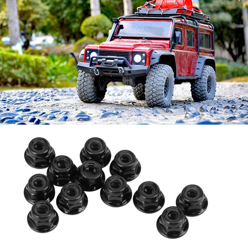 12PCS 4mm Nonslip Wheel Lock Nut Spare Parts for Axial TRX4 TRX6 SCX10 1/10 RC Model Car, Black