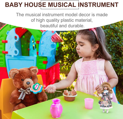 Balacoo 4Pcs Mini Plastic Musical Instrument Dollhouse Model, Gold Trumpet Saxophone Miniature Christmas Tree Decor