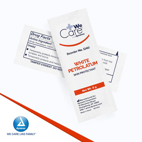 144 5 Packs, Dynarex White Petrolatum, Petroleum Jelly Ointment to Help Prevent and Treat Skin Irritation, Diaper Rash