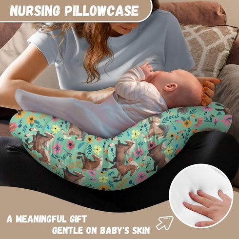 Qehuruxo Horse Boy Nursing Pillow Cover for Baby Boys Flower Breastfeeding Pillow Slipcover with Hidden Zipper Nursing