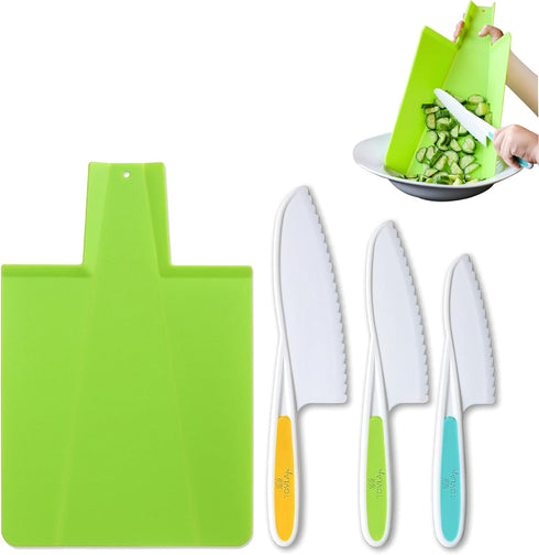 TOVLA JR. Toddler Kitchen Knife and Cutting Board Set, Safe Tools for Ages 3+, Montessori